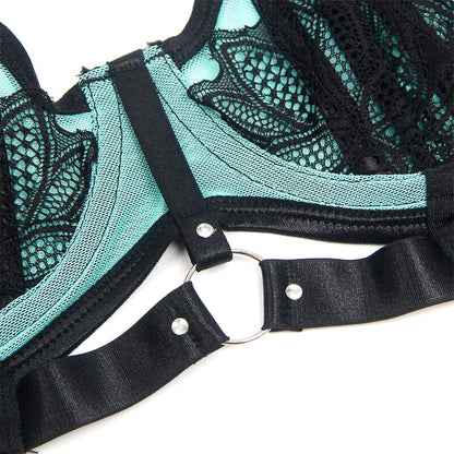 SUBBLIME - 955557 GRÜNES LACKLEDER-NETZ-REISSVERSCHLUSS-BH-SET S/M