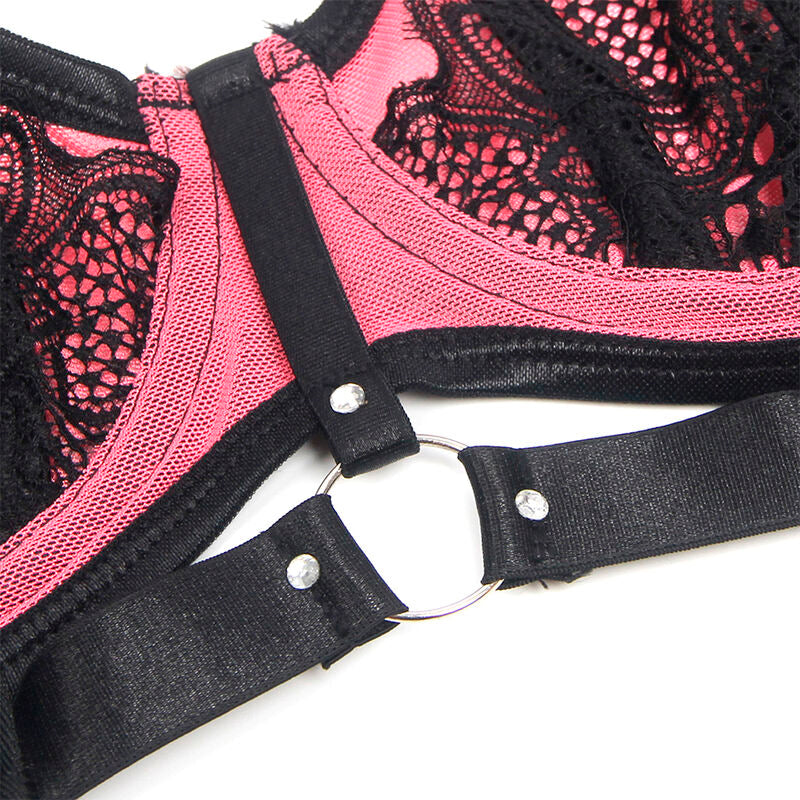 SUBBLIME - 955571 ROSA LACKLEDER-NETZ-REISSVERSCHLUSS-BH-SET S/M