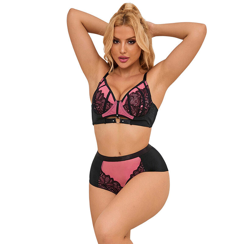 SUBBLIME - 955588 ROSA LACKLEDER-NETZ-REISSVERSCHLUSS-BH-SET L/XL