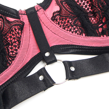 SUBBLIME - 955588 ROSA LACKLEDER-NETZ-REISSVERSCHLUSS-BH-SET L/XL