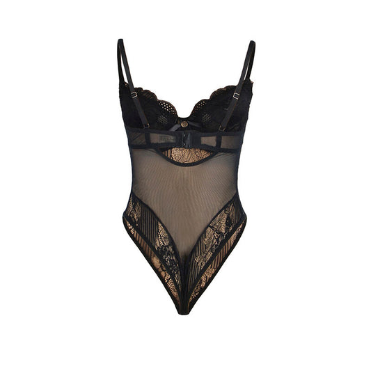 SUBBLIME - 955618 Spitzen-Bodysuit mit Unterverschluss Schwarz S/M