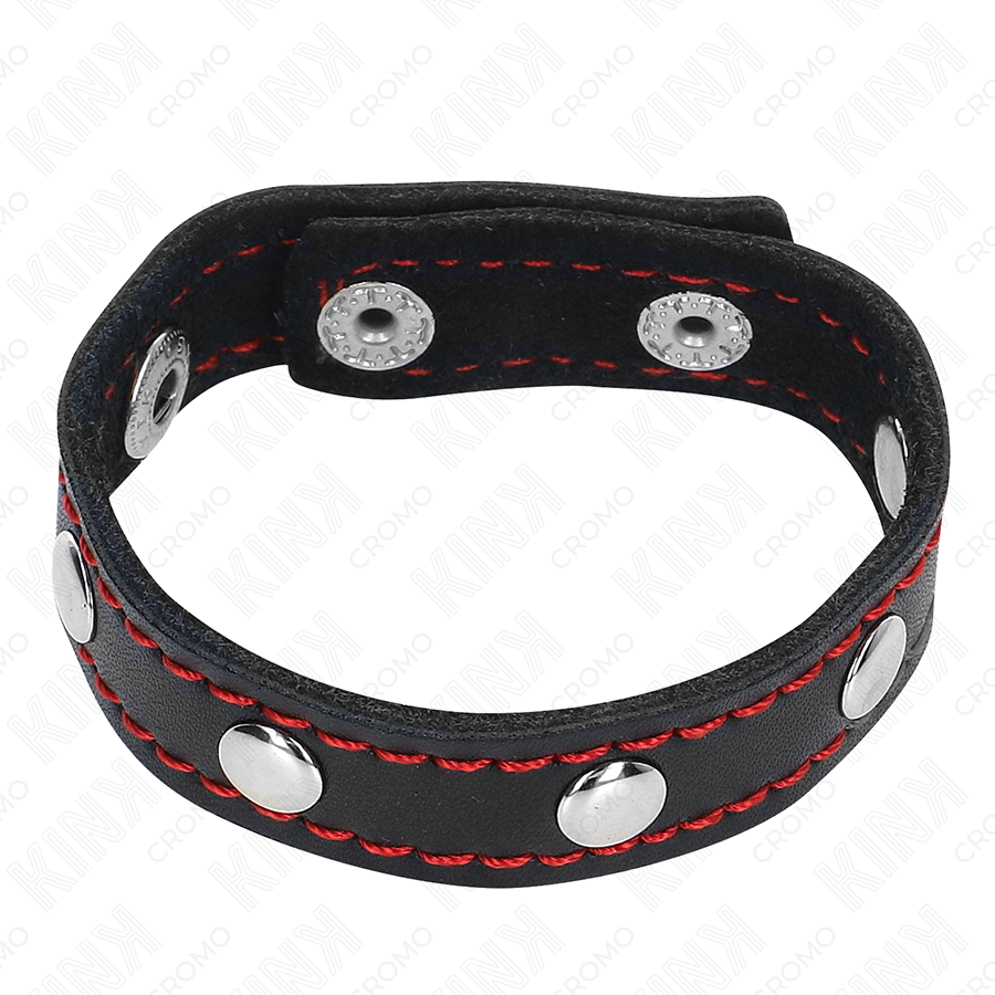 KINK - LEDER-PENISRING MIT DRUCKVERSCHLUSS ROTES FUTTER 21 X 1,5 CM