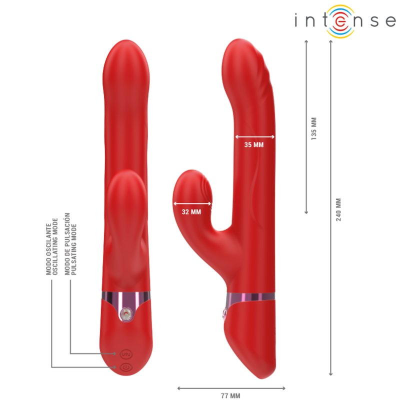 INTENSE - LELE MULTIFUNKTIONSVIBRATOR ROTIEREND &amp; OSZILLATION &amp; STIMULATION ROT