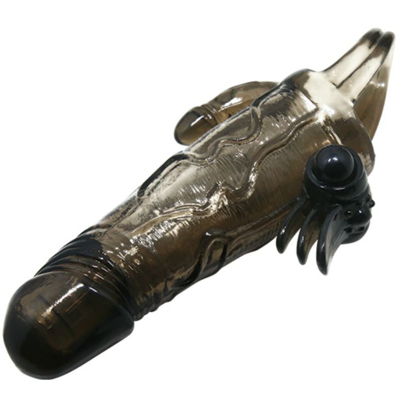 BAILE - BRAVE MAN PENIS-ABDECKUNG MIT KLITORIS- UND ANALSTIMULATION DOPPELKUGEL SCHWARZ 16,5 CM