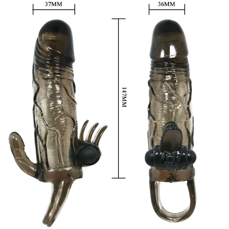 BAILE - BRAVE MAN PENIS-ABDECKUNG MIT KLITORIS- UND ANALSTIMULATION DOPPELKUGEL SCHWARZ 16,5 CM