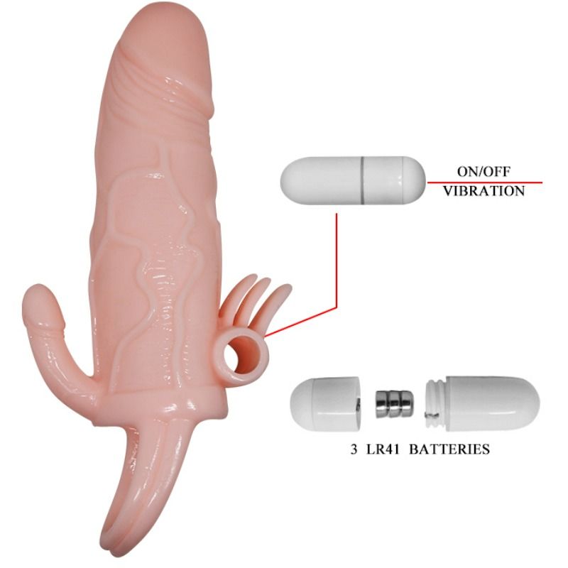 BAILE - BRAVE MAN PENIS-ABDECKUNG MIT KLITORIS- UND ANALSTIMULATION, HAUTFLEISCH, 16,5 CM