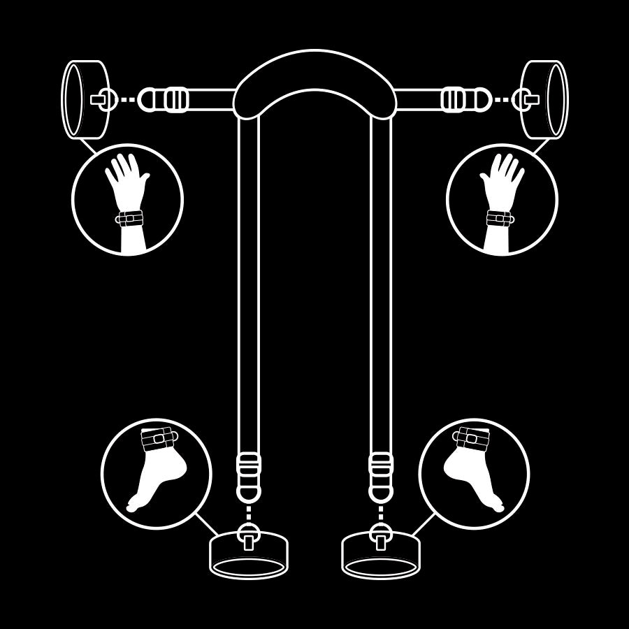 FETISCH DEVOT - MASTER POSITION MIT 4 NOPRENE-GEFÜTTERTEN HANDSCHELLEN