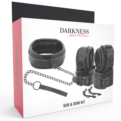 DARKNESS - SCHWARZE LEDERHANDSCHELLEN UND HALSBAND