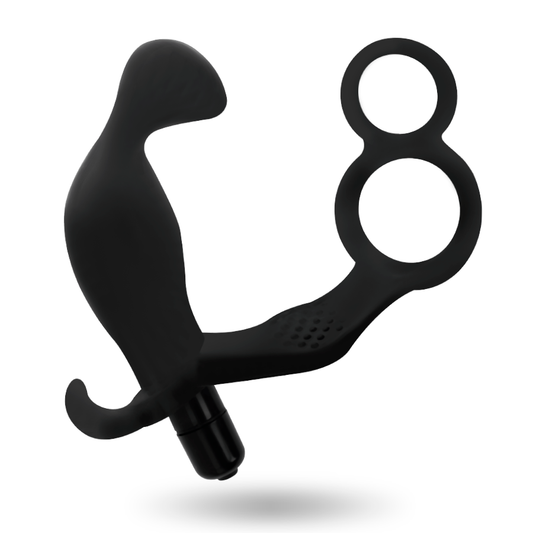 ADDICTED TOYS - ANALPLUG MIT DOPPEL-PENISRING UND HODEN SCHWARZ