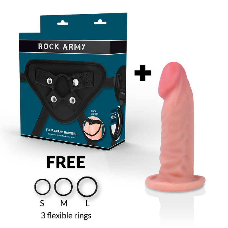 ROCKARMY - HARNESS + DUAL DENSITY TIGER REALISTISCHER DILDO 14 CM -O- 4,46 CM