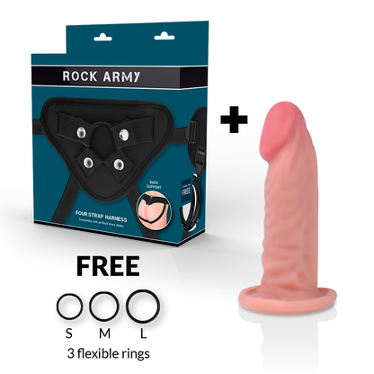 ROCKARMY - HARNESS + DUAL DENSITY TIGER REALISTISCHER DILDO 14 CM -O- 4,46 CM